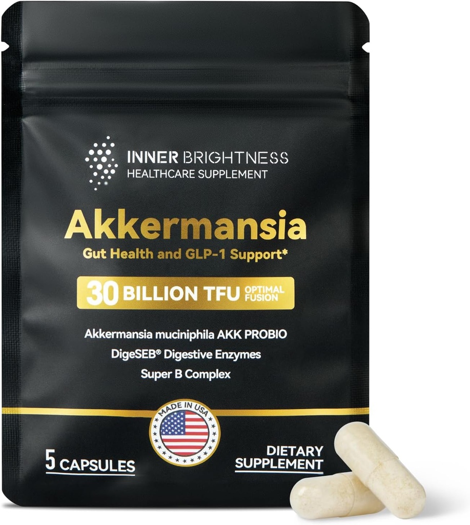Akkermansia Probiotic, supplément GLP-1 pour la santé Gut & Digestion, DigeSEB Enzymes digestifs et complexe de vitamine B - 30 milliards d'UFT, test de tiers, 5 capsules