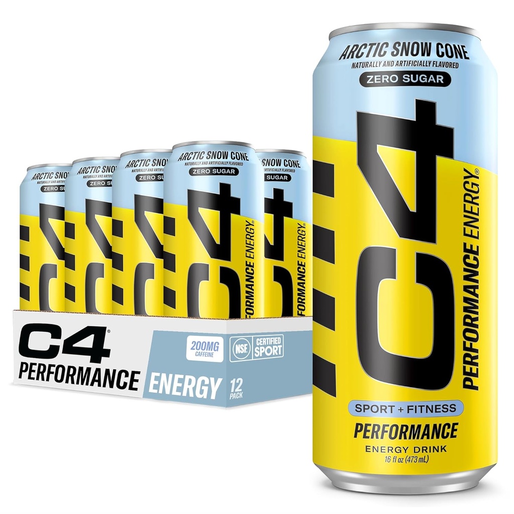 Cellucor C4 Carbonated Zero Sugar Energy Pre Workout Drink + Beta Alanine, (NEW) Cône de neige arctique pétillant, 16 Fl Oz, paquet de 12