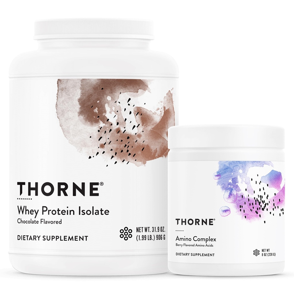 THORNE - Isolate de protéines de lactosérum (chocolat, 31,9 Oz) et complexe Amino (Berry, 8 Oz) - Supporte la réparation et la récupération musculaire - NSF certifié pour le sport - sans gluten, sans soja