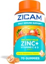 Zicam Daily Immmune Support, Supplément Gummy, Zinc, Vitamine C et Vitamine D, Arôme de fraise aux agrumes, 70 Compte