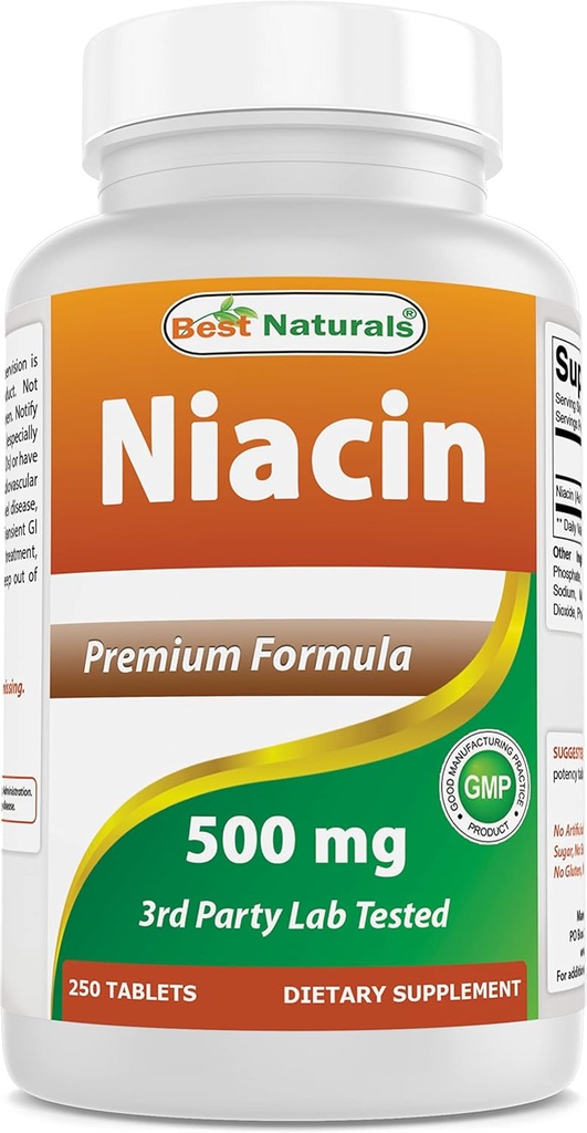 Meilleurs naturels Niacine 500mg 250 comprimés avec flushing - également appelé vitamine B3 (250 Nombre (paquet de 1))