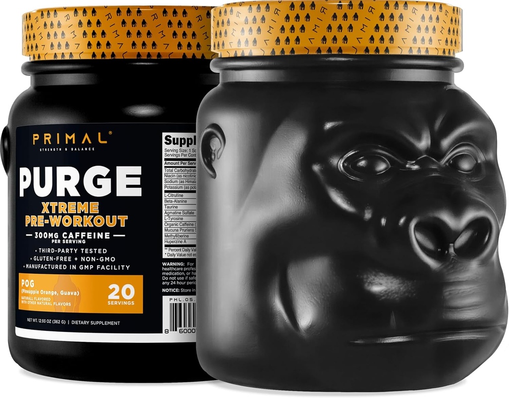 Primal Purge Xtreme Pre-Workout (Pineapple Orange Guava Flavor) (20 Servings) - Gluten-Free + Non-GMO