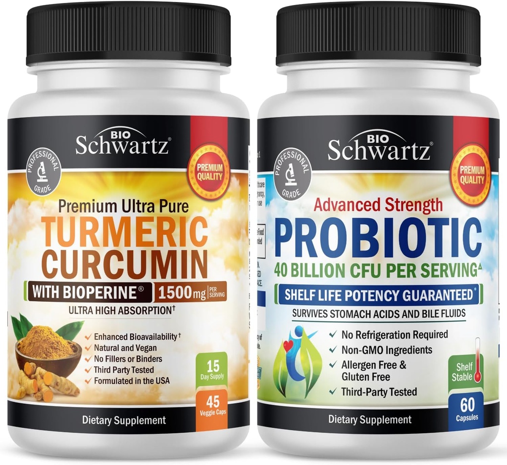Curcumine urcumanée 1500mg 45 Nombre + Probiotique 40 Million CFU 60 Nombre