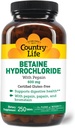 Pays Vie Hydrochlorure de bétaïne avec pepsine 600 mg - 250 comprimés