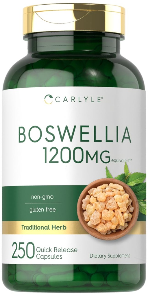 Carlyle Boswellia Capsules d'extraits de 250 comtes Complexe Boswellia Serrata avec extrait de poivre noir.