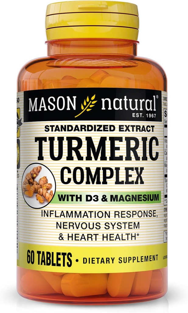 Vitamines Mason Complexe curcuma avec vitamine D3 et comprimés de magnésium, 60 Compte