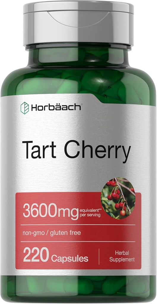 Horbäach Tart Capsules d'extrait de cerises 3600mg 220 pilules , sans OGM, sans gluten , supplément traditionnel à base de plantes