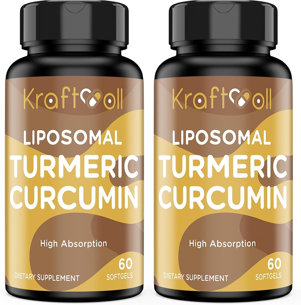 Curcumine Turmère Liposomale 2200 mg avec Pepper Noir pour l'absorption améliorée et le soutien des articulations, 60 softgels (2 bouteilles)