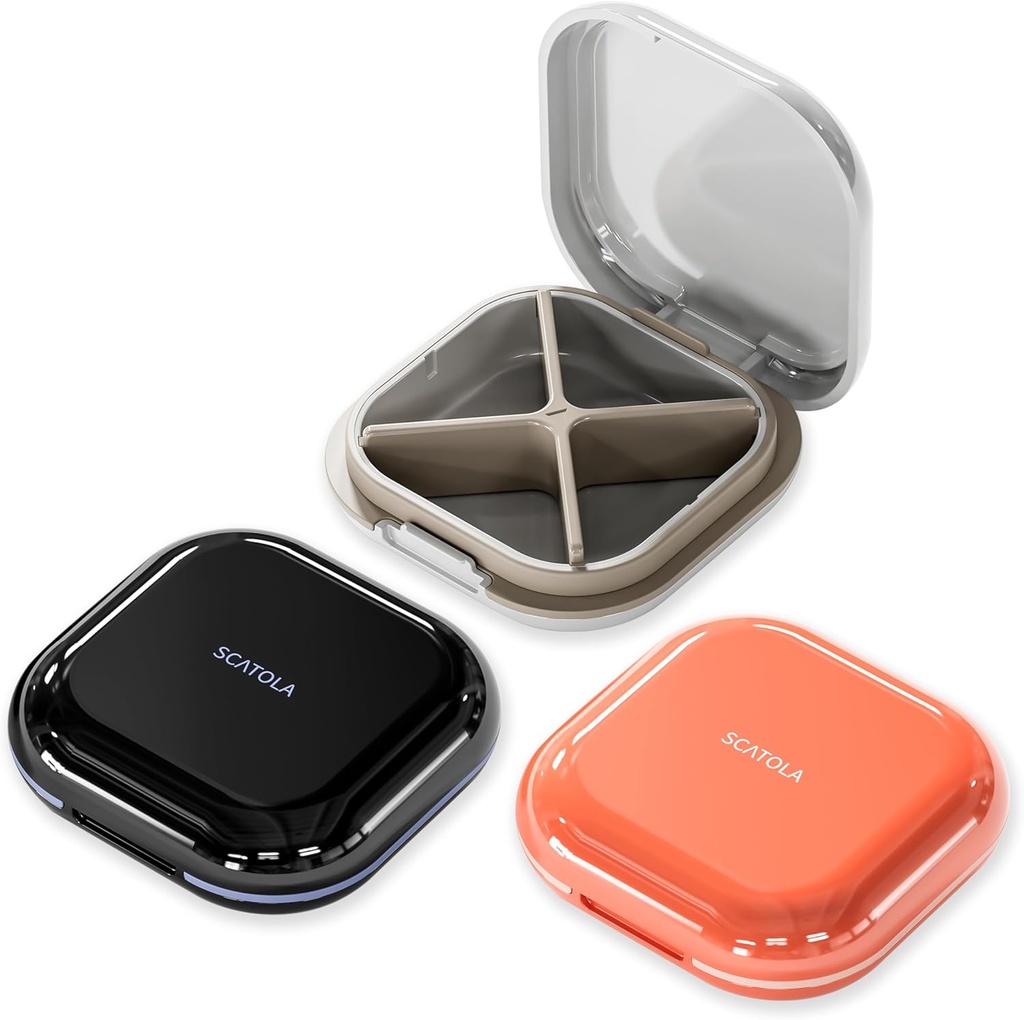 Petite Pill Case 4 Compartiments Rose clair et Noir Ensemble de 3