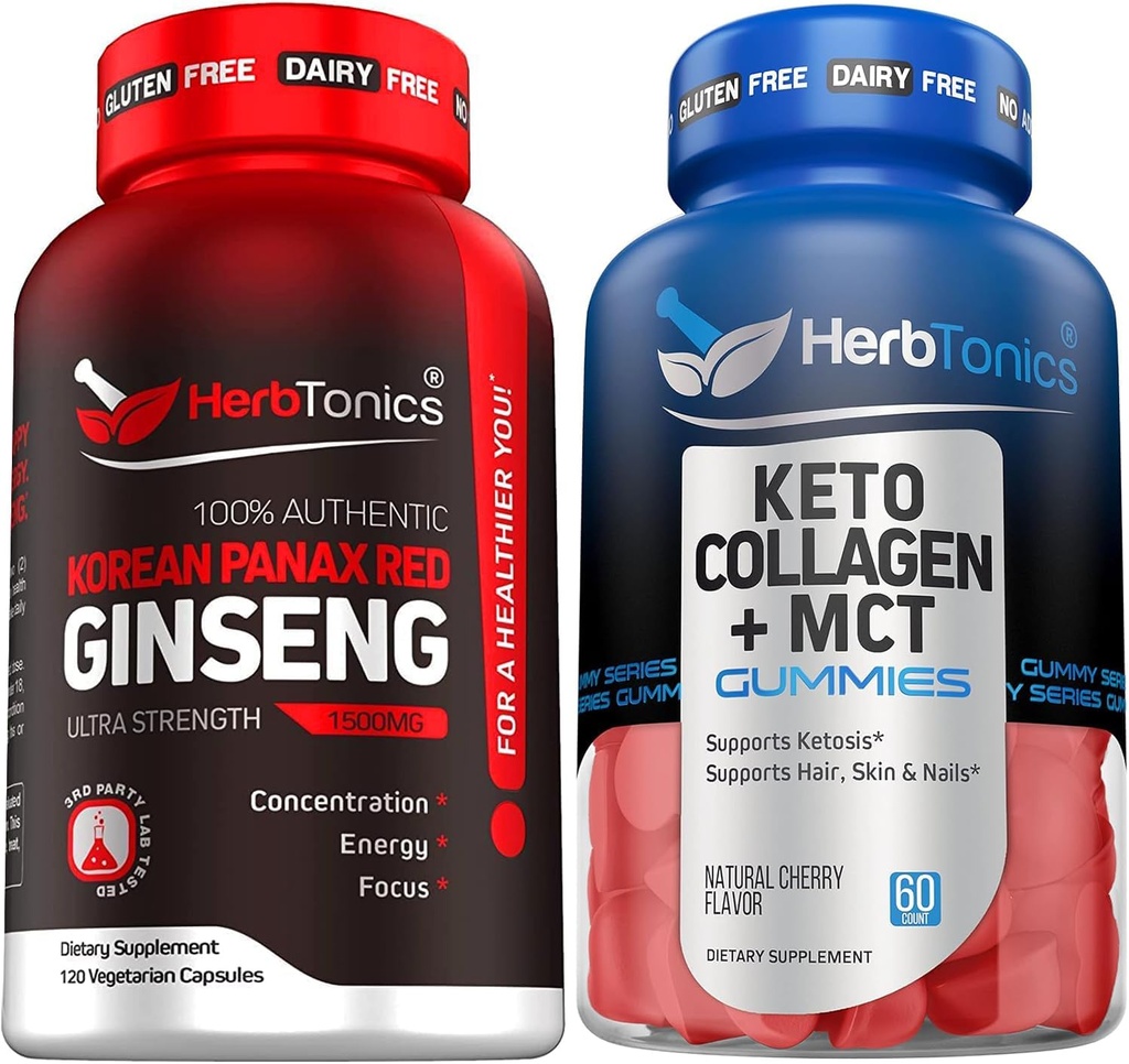 Panax Rouge Coréen Ginseng 1500mg - Ginseng à haute puissance pour l'énergie, la performance et le soutien immunitaire pour les hommes et les femmes - Gummies kéto avec MCT + collagène