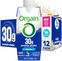 Orgaine à haute teneur en protéines 30g, protéine de lait isolée laitière, fève de vanille, 5g BCAA, 1g de sucre par portion, substitut de repas, prêt à boire, céto, sans gluten 11 Fl Oz (paquet de 12)