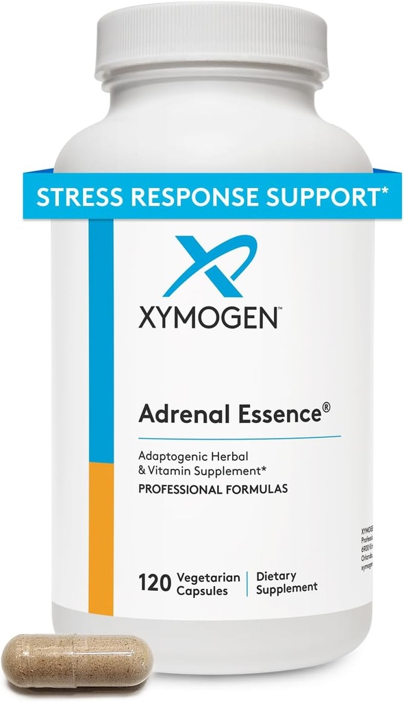 Essence adrénale XYMOGEN - Support adrénal avec des herbes Adaptogènes (Cordyceps, Extrait de Rhodiola, Ginseng) + Vitamines B - Aide à soutenir des niveaux d'énergie sains et une fonction immunitaire saine (120 capsules)