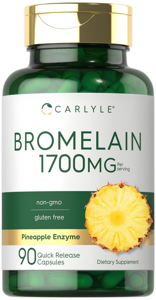 Carlyle Bromelain 1700 mg ,90 Capsules , Supplément enzymatique ananas , sans OGM et sans gluten