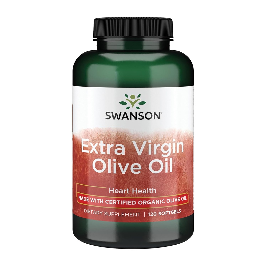Huile d'olive extra vierge de Swanson - Supplément naturel appuyant la santé cardiovasculaire avec/des acides gras essentiels - fabriqués avec/des fruits d'olive à pression froide organiques - (120 softgels, 1 g chacun)