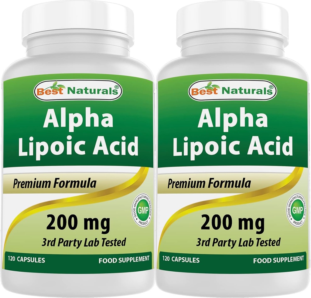 Meilleurs acides alpha lipoïques naturels 200 Mg 120 Capsules (120 Nombre (paquet de 2))