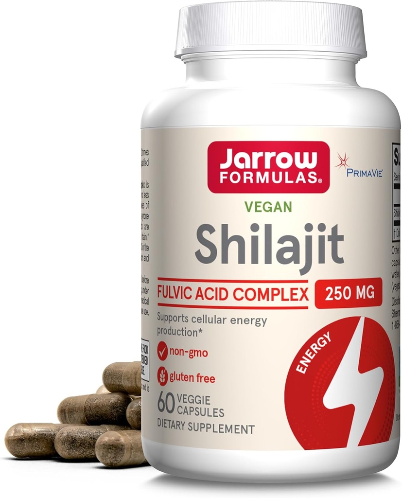 Jarrow Formulas® Shilajit 250 mg, supplément alimentaire, complexe acide Shilajit pour la production d'énergie cellulaire, 60 capsules de légumes, 60 jours d'approvisionnement