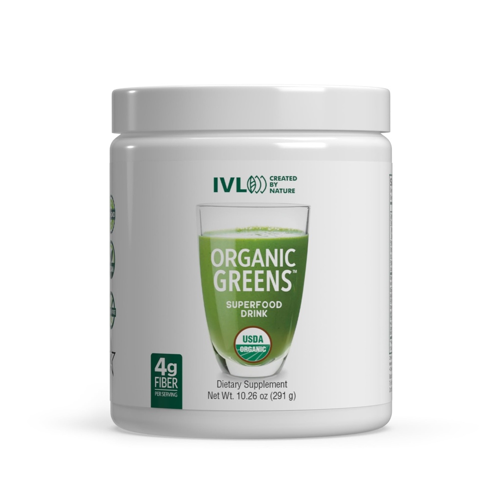 IVL - Organic Greens - Organic Superfood Drink - Loaded with Antioxidants, Micronutrients, Prebiotics & Probiotics - for Immune Support, Digestive Health - Great Taste (1 Pack, 30 Servings)