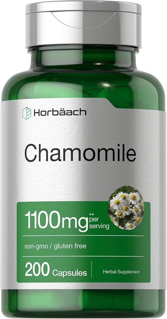 Horbäach Chamomile Flower Extract | 200 Pills | 1100mg Capsules | Non-GMO, Gluten Free Supplement