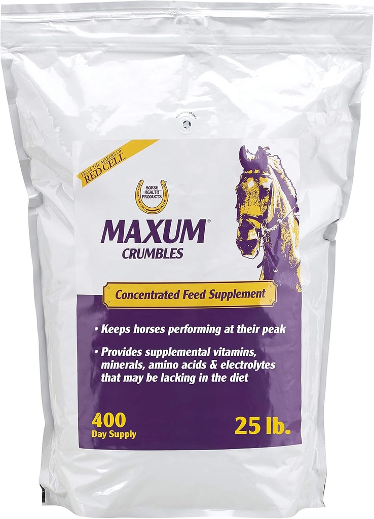 Horse Health Maxum Crumbles Supplément concentré pour les chevaux, fournit une large gamme de nutriments bénéfiques pour l'athlète Hippique d'aujourd'hui 25 livres