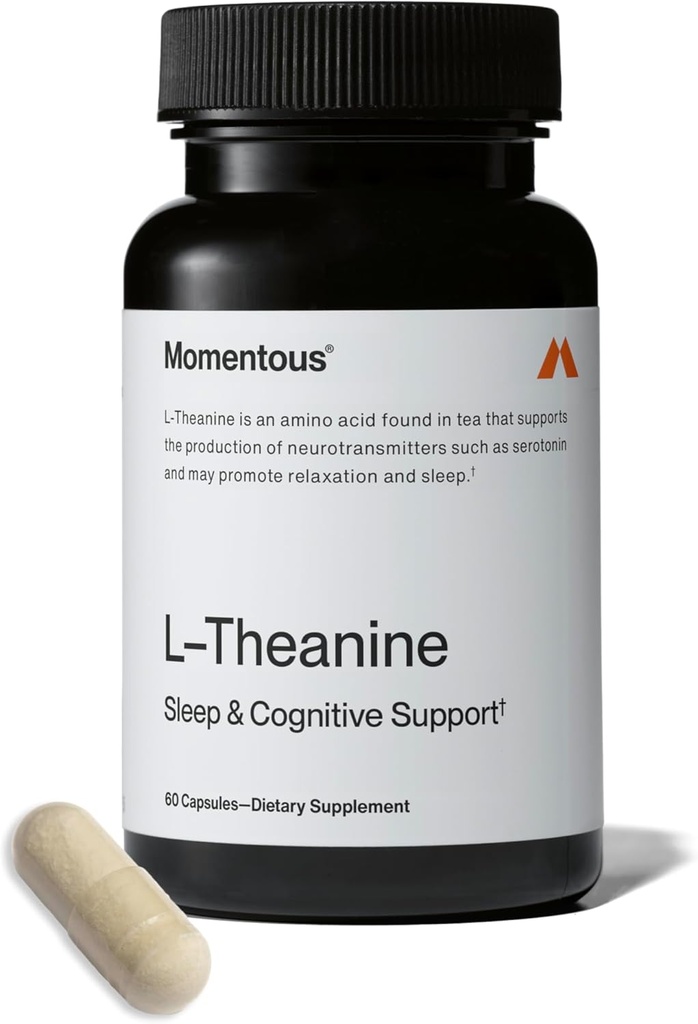 Supplément L-Theanine Momenteux - 200 mg Capsules pour favoriser la relaxation et la concentration - NSF certifié pour le sport - sans OGM et sans gluten - 60 portions