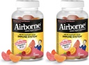 Vitamine C aéroportée 750mg (par portion) - Gommies de fruits assorties (63 Compter dans une bouteille), Supplément de soutien immunitaire sans gluten avec des vitamines C E, Sélénium (paquet de 2)