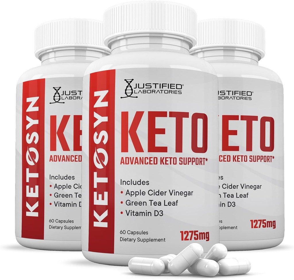 (3 Pack) Ketosyn Keto ACV Pills 1275MG Keto Support Blend Capsule Alternative à Keto ACV Gummies Formulé avec vinaigre de cidre de pomme extra vierge huile d'olive poudre verte Feuille de thé 180 Capsules
