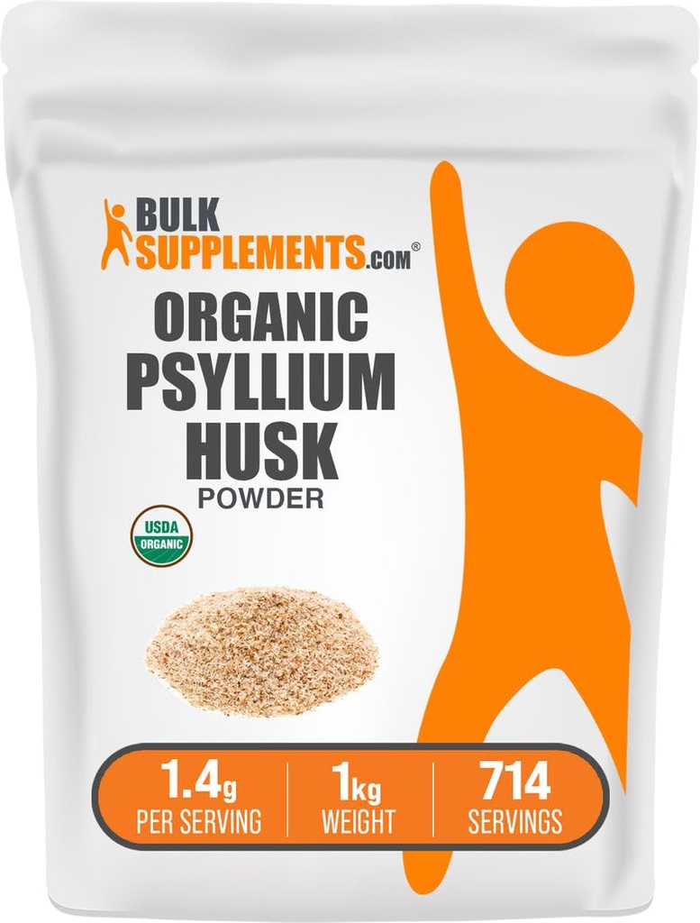 BulkSupplements.com Poudre de musc de Psyllium organique - Poudre de musc de Psyllium pour cuisson, Supplément de fibre - Sans gluten, 1,4g par portion, 1kg (2,2 lbs) (paquet de 1)