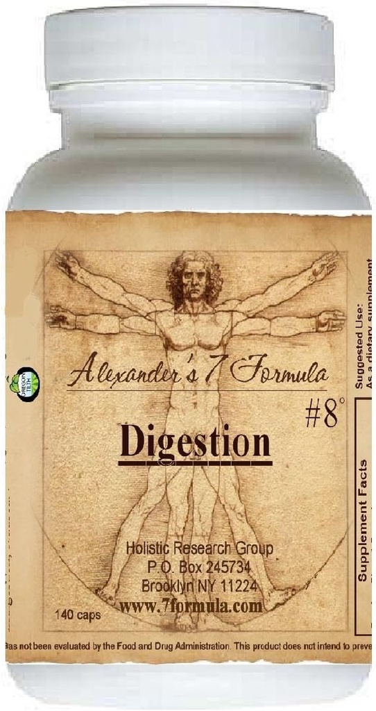 Digestion et estomac #8 Formule se concentre sur la production d'enzymes, l'indigestion, la dyspepsie, les troubles intestinaux, les gaz, le colique, les brûlures d'estomac. 30 jours