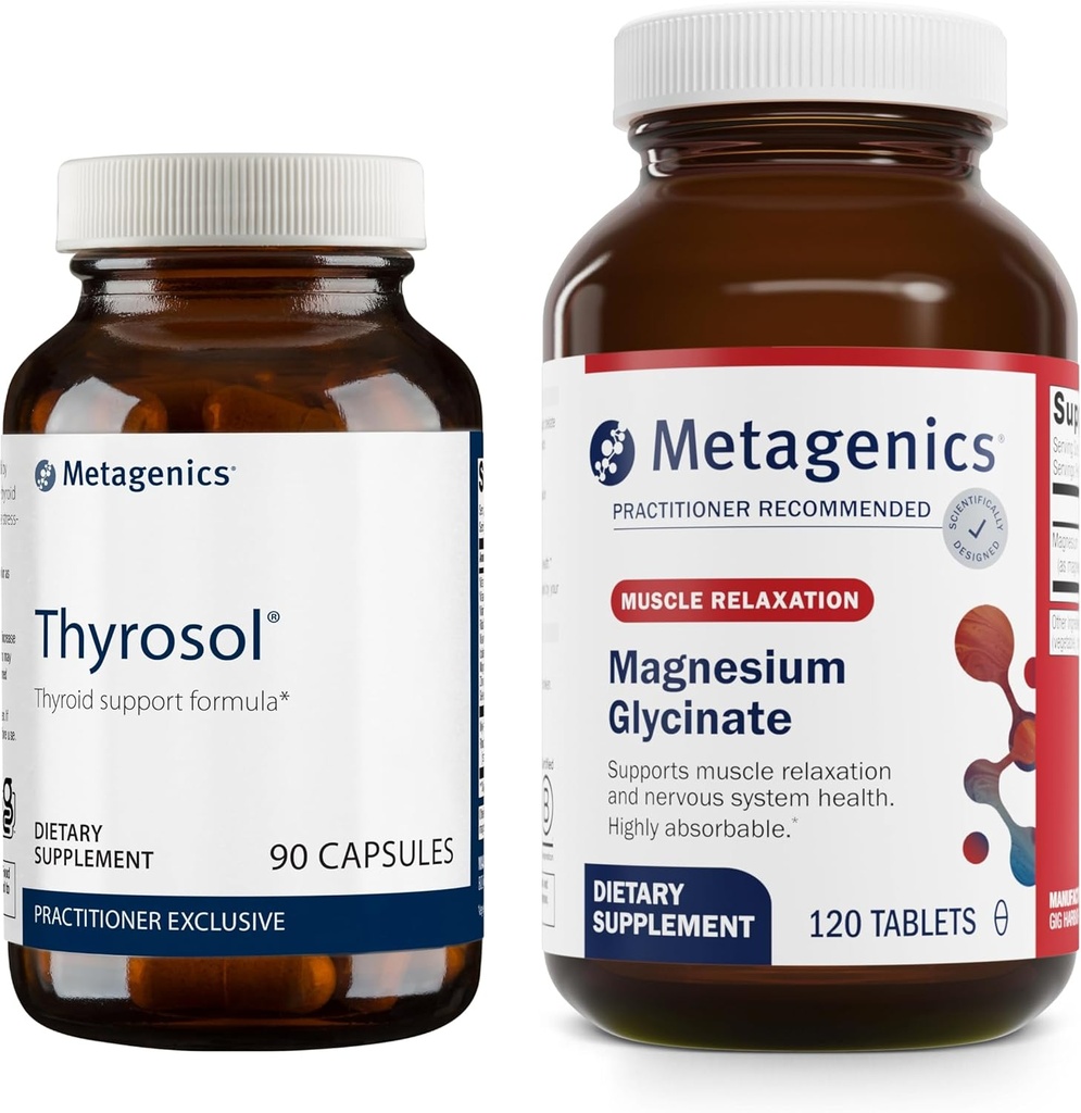 Groupe Métagène - Thyrosol et Glycinat de magnésium - 90 Compte de Thyrosol pour la santé thyroïde - 120 comprimés de Glycinat de magnésium pour le soutien du système nerveux