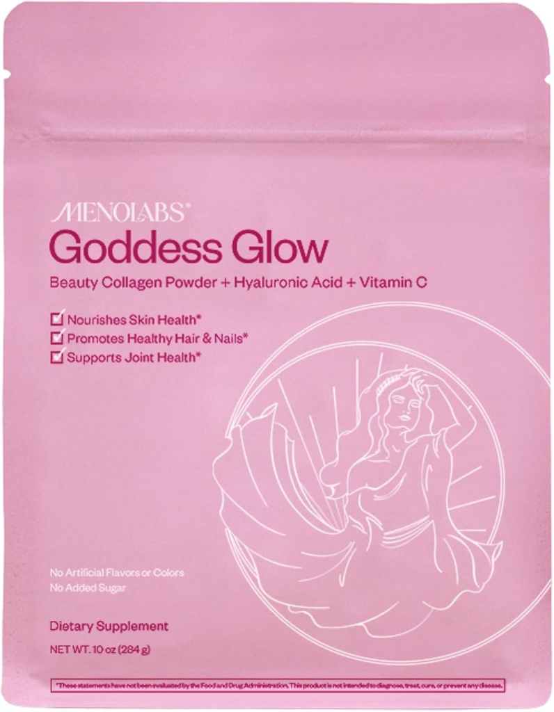 MENOLABES Déesse Glow Collagen Peptides Poudre (Type I, III) - 14 portions (280 g) - Suppléments à la ménopause pour les femmes atteintes d'acide hyaluronique et de vitamine C - Sans saveur