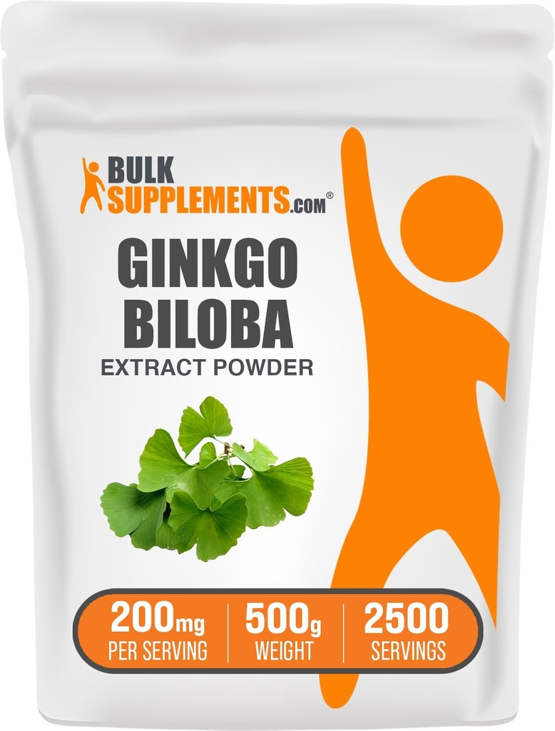 BulkSupplements.com Poudre d'extrait de Biloba de Ginkgo - de la feuille de Biloba de Ginkgo, source antioxydante, supplément à base de plantes - sans gluten, 200mg par portion, 500g (1,1 lb) (paquet de 1)