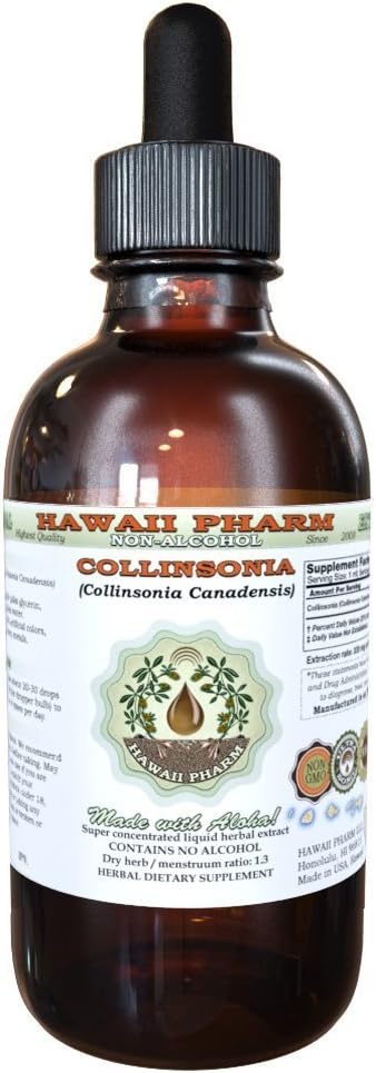 Collinsonia Extrait liquide sans alcool, Collinsonia (Collinsonia Canadensis) Racine séchée Glycérite Hawaii Pharm Supplément naturel à base de plantes 4 oz