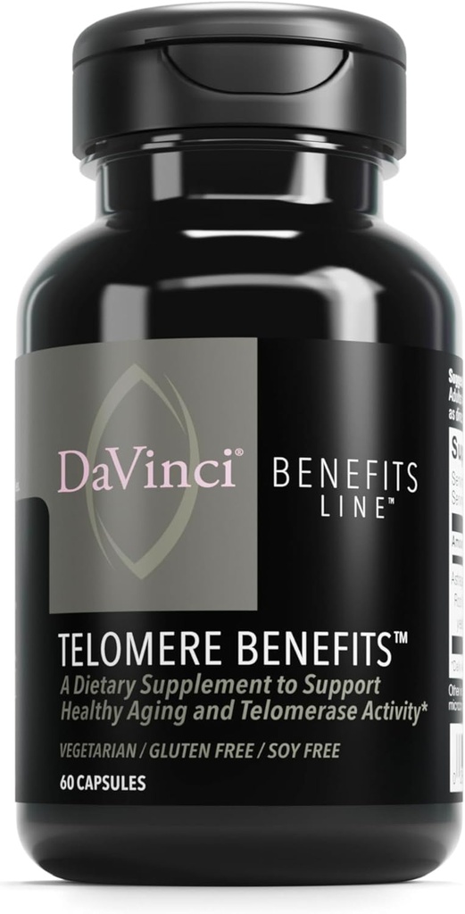 DAVINCI Labs Telomere Benefits - Supplément alimentaire pour soutenir le vieillissement en santé, les niveaux d'antioxydants, la mémoire et l'activité de la télomérase* - avec extrait de racine d'Astragalus - sans gluten - 60 capsules végétales
