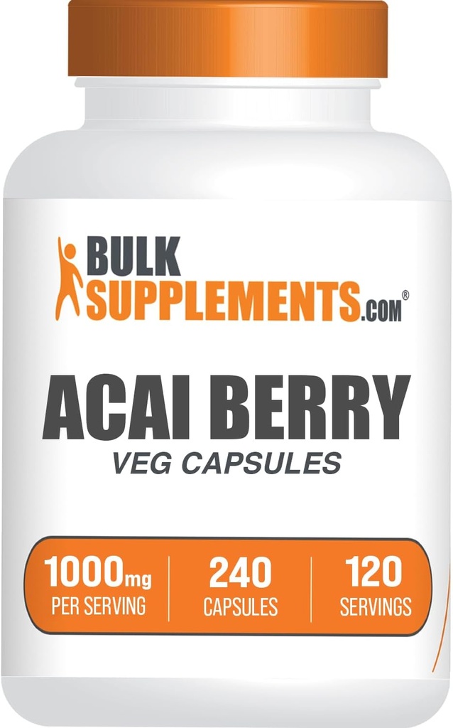 BulkSupplements.com Capsules de baies d'açai - Supplément de baies d'açai, pour support immunitaire, Extrait de baies d'açai 1000mg - Sans gluten, 2 capsules par portion, 240 Nombre (paquet de 1)