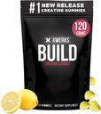 Xwerks construire des gommes créatine pour les hommes et les femmes, 120 comtes, 100% pure créatine monohydraté, Lemon aromatisé Muscle Building Gommies 4g par service, pré-entraînement anti-fusion, 5000mg Créatine totale