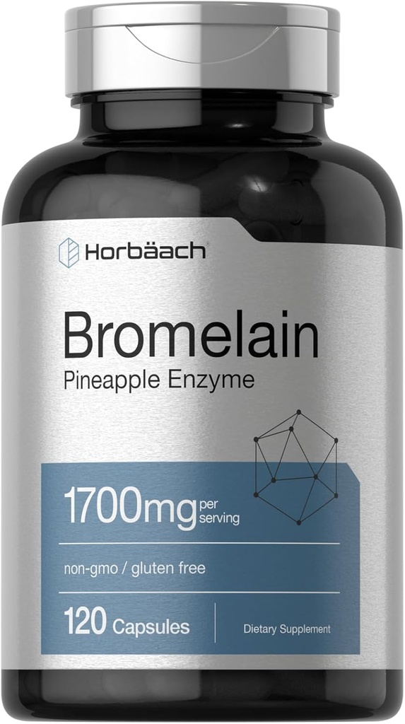 Horbäach Bromelain 1700 mg , 120 Capsules , soutient la santé digestive , supplément enzymatique ananas , non-OGM , sans gluten
