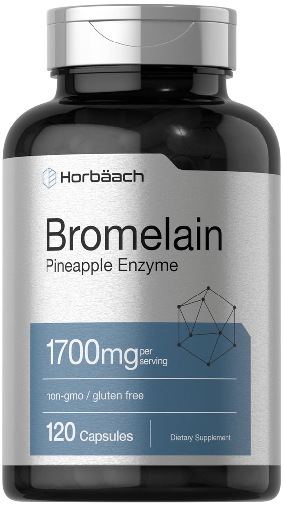 Horbäach Bromelain 1700 mg , 120 Capsules , soutient la santé digestive , supplément enzymatique ananas , non-OGM , sans gluten