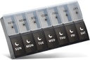 Grand organisateur de pilules 2 fois par jour, cas de pilule hebdomadaire, AM PM Pill Box, conteneur de pilules de nuit de jour 7 jours, distributeur de médicaments de cas de vitamine deux fois par jour (noir et blanc)