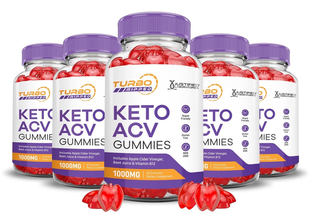 (5 Pack) Turbo Ripped Keto ACV Gummies Formule avancée 1000MG Turbo Ripped Keto Gummies vinaigre de cidre de pomme formulé avec le jus de betterave grenade poudre B12 Vegan non OGM 300 Gummys
