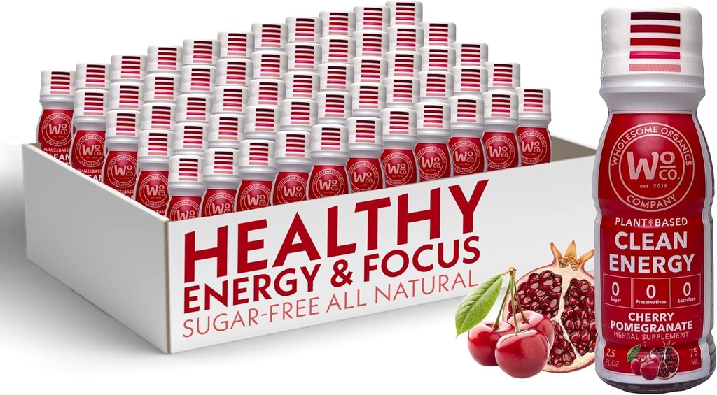 Produits biologiques sains - Shots d'énergie sans sucre Boissons d'énergie naturelles et saines - Suppléments d'énergie à base de plantes avec Mane et Yerba Mate de Lion B12 - Saveur de grenade de cerise 48 Pack