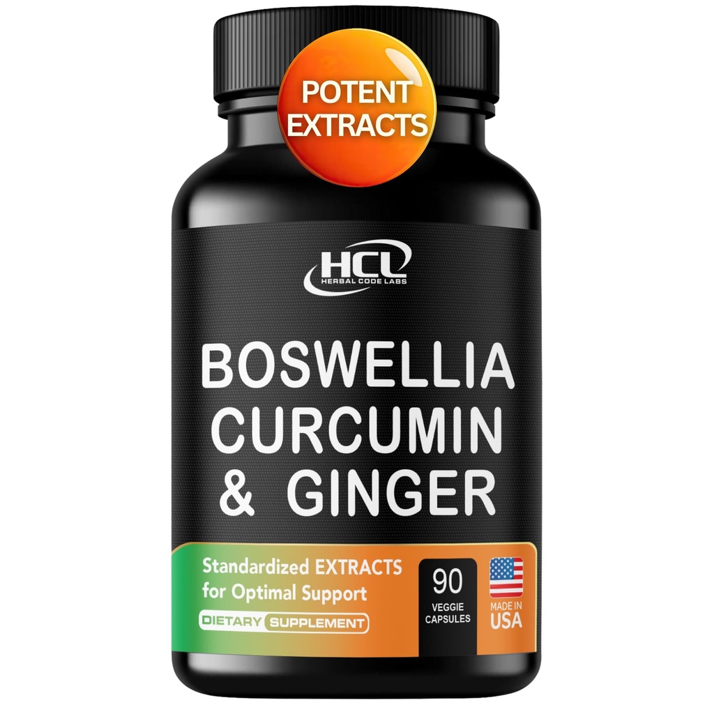 Boswellia Curcumin Supplément d'extraits de gingembre – Fort 95% Curcuminoides pilules de soutien naturel pour la mobilité et la flexibilité – Boswelia de force supplémentaire avec supplément de gingembre biologique curcumin curcumin