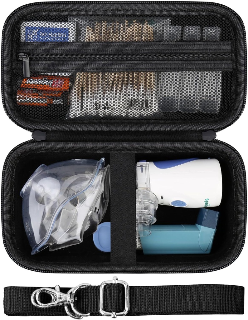 Coque dure pour nébuliseur portable Nebuliseur d'inhalateur de Mesh à main Nebulizers Machine pour adultes et enfants Voyage usage domestique, sac de protection avec poche de Mesh pour câble USB et batterie, noir