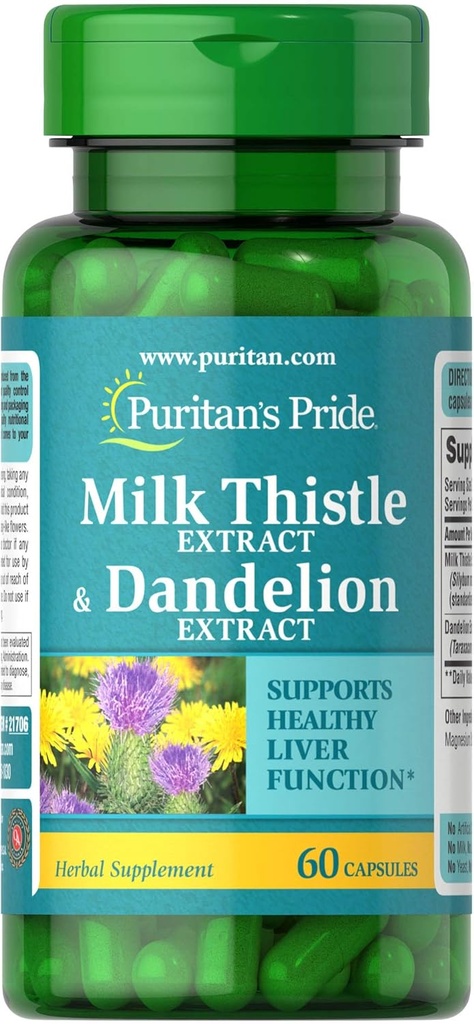 Puritan's Pride Lait Thistle & Dandelion Extrait 60 Compte