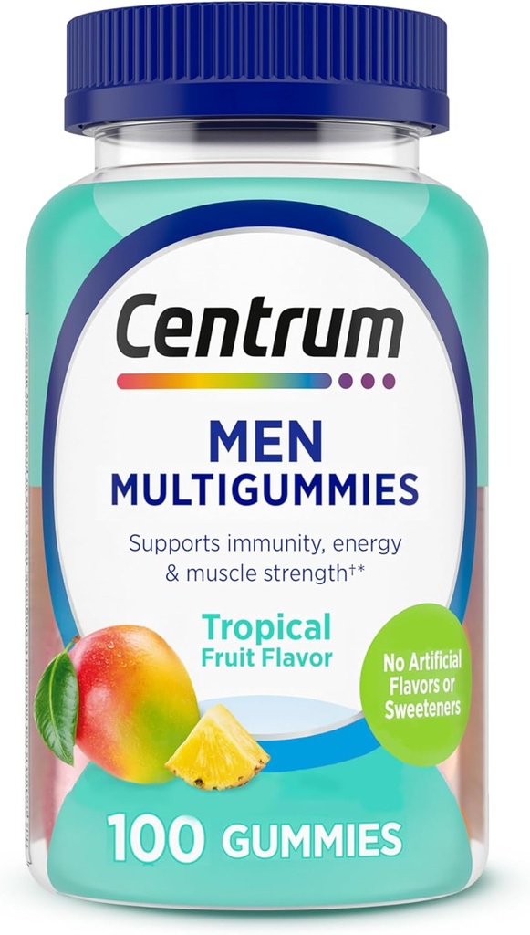 Gummies multivitamines pour hommes Centrum, Immune, Énergie, Soutien de l'apparence saine, 100 comtes, 50 jours d'approvisionnement