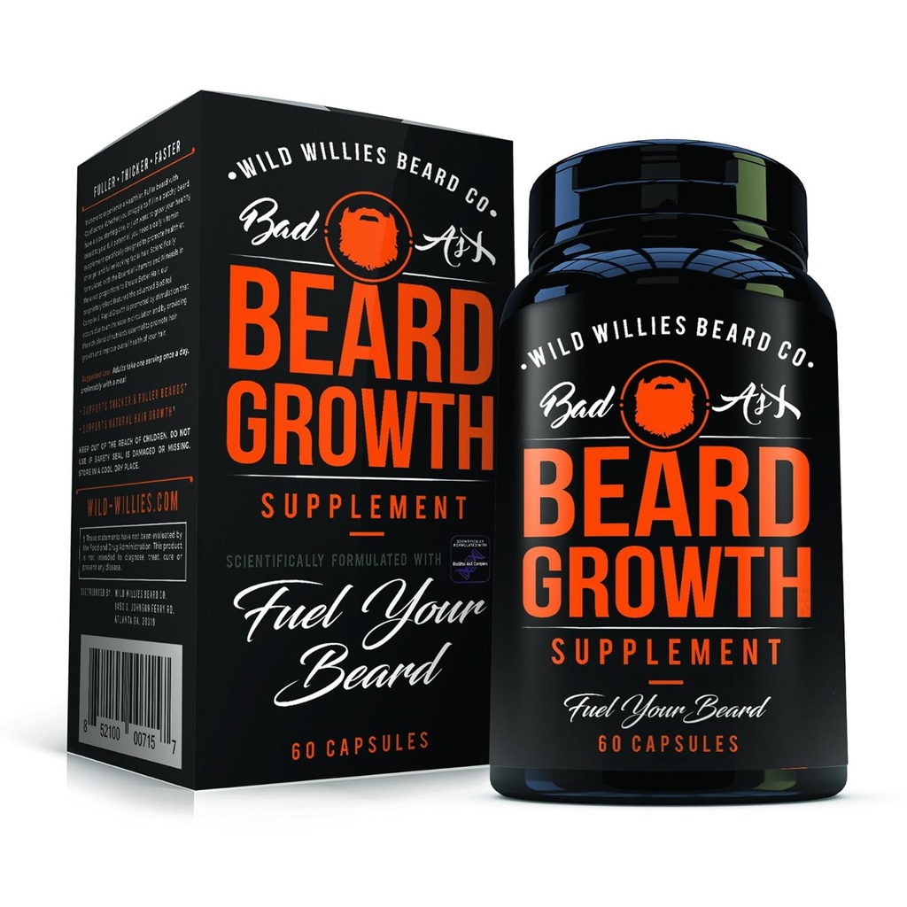 Les Vitamines de croissance de la Barbe de Manskape Co pour les hommes par Willies sauvages - Croissance naturellement plus rapide des cheveux - 60 Capsules avec Biotine - Grow a Thicker, Fuller Beard and Mustache Today