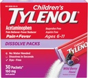 Tylenol pour enfants Dissoudre les boîtes pour soulager la douleur, médicaments contre la fièvre, 160 mg d'acétaminophène, sans colorant, en poudre pour enfants pour soulager les symptômes du rhume et de la grippe; Farine de baies sauvages, 30 ct.; boîte de 1