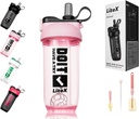 Bouteilles de shaker de litex pour les shakes protéiniques, Bouteille de shaker de mélangeur de 26oz pour pré-entraînement, Bouteilles de shaker avec paille, Bouteilles de mélange Tritan sans BPA pour poudre de protéines, avec pinceau de tasse et instructions (Pink)