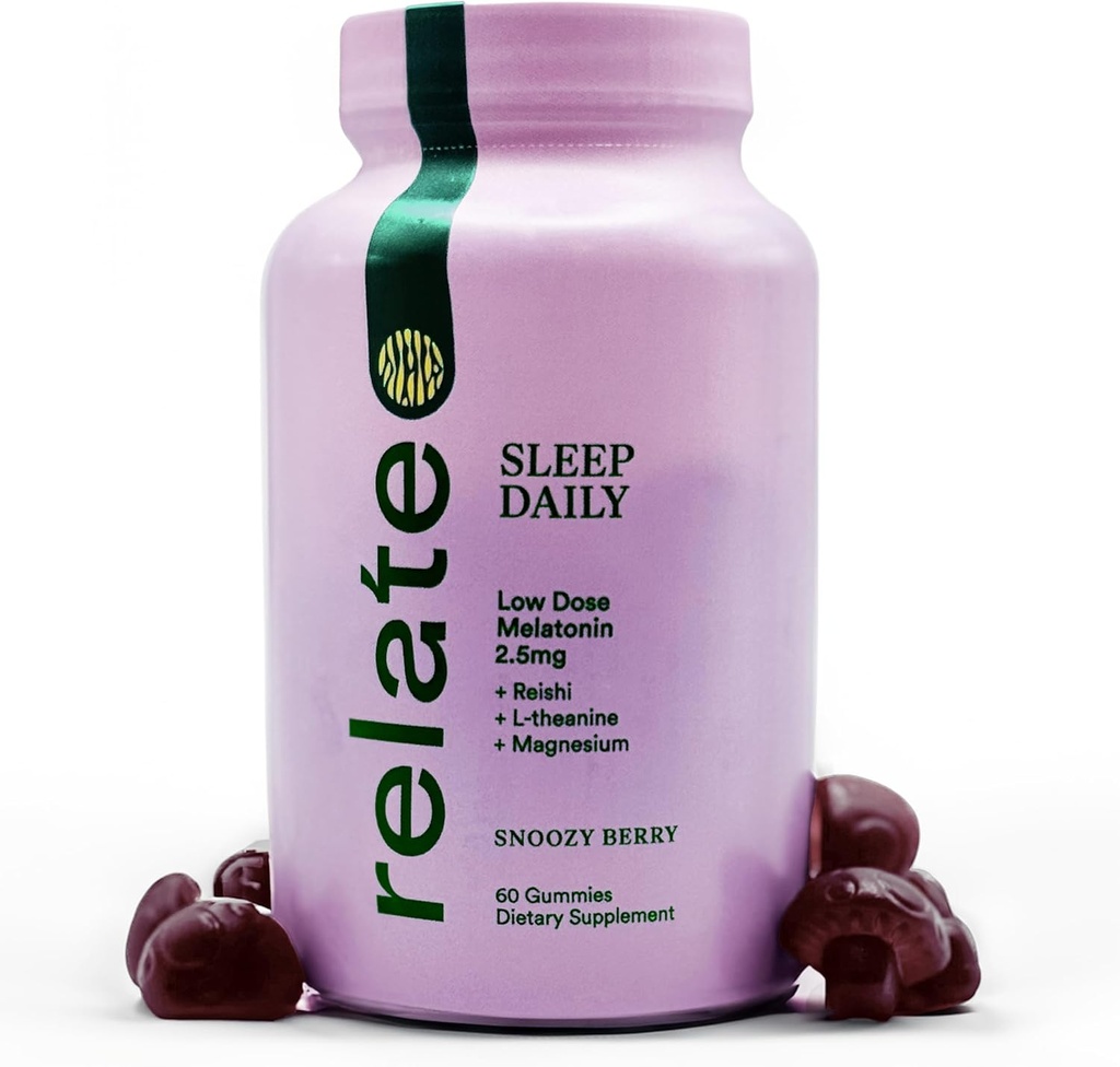 Related Sleep Daily Gummies - Soutien de sommeil avec Mélanonine à faible teneur en sodium, Magnésium, L-Theanine, Lion's Mane, Reishi, Cordyceps et Turquie Tail Mushrooms - Vegan, Made in USA - 60 Comte