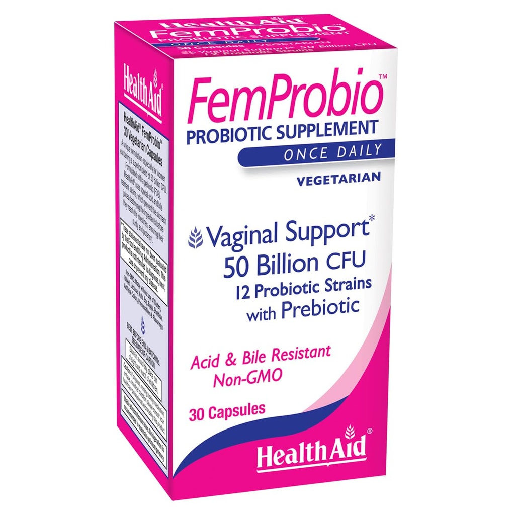 HealthAid FemProbio – Probiotique une fois par jour avec de la fibre prébiotique.