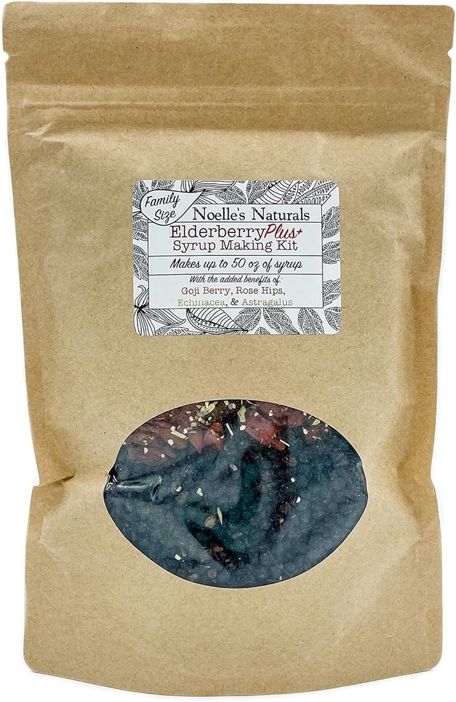 Elderberry Plus+ Taille de la famille, kit de fabrication de sirop de mûre - fait 50 oz - comprend un sac de Brew gratuit - juste ajouter votre propre miel - facile à faire à la maison - ingrédients naturels et biologiques